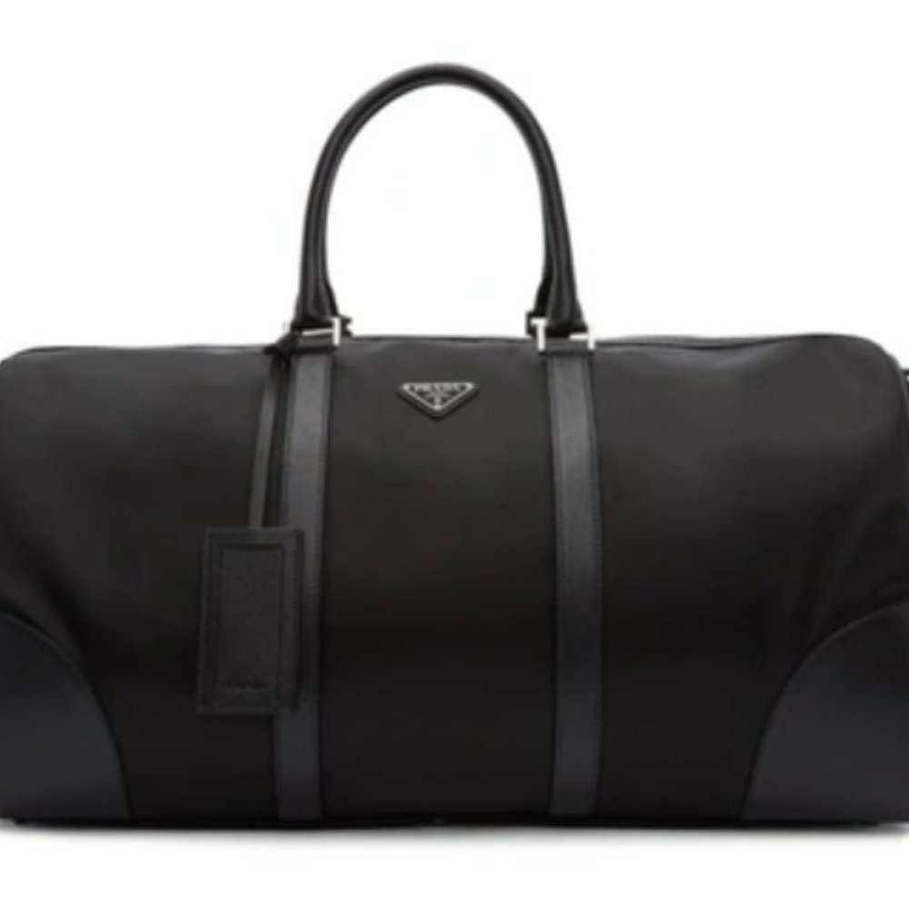 BRAND NEW Prada Re-Nylon & Saffiano Leather Duffle Bag Black 2VC008 with Dustbag